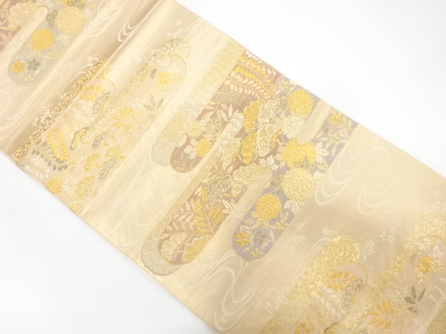 ヱ霞に流水・花模様織出し袋帯